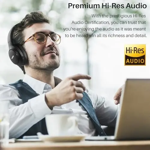 TOZO HT2 Hybrid Active Noise Cancelling Headphones, Wireless Over Ear Bluetooth Headset, 60H Playtime, Hi-Res Audio Custom EQ via App Deep Bass Comfort Fit Ear Cups, for Home Office Travel Black - 6