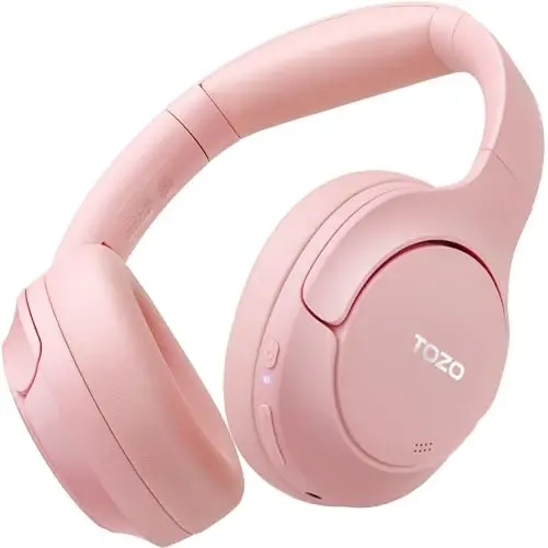 TOZO HT2 Hybrid Active Noise Cancelling Headphones, Wireless Over Ear Bluetooth Headset, 60H Playtime, Hi-Res Audio Custom EQ via App Deep Bass Comfort Fit Ear Cups, for Home Office Travel Pink - 1