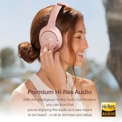 TOZO HT2 Hybrid Active Noise Cancelling Headphones, Wireless Over Ear Bluetooth Headset, 60H Playtime, Hi-Res Audio Custom EQ via App Deep Bass Comfort Fit Ear Cups, for Home Office Travel Pink - 3