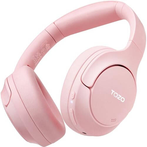 TOZO HT2 Hybrid Active Noise Cancelling Headphones, Wireless Over Ear Bluetooth Headphones, 60H Playtime, Hi-Res Audio Custom EQ via App Deep Bass Comfort Fit Ear Cups, for Home Office Travel Pink - 1