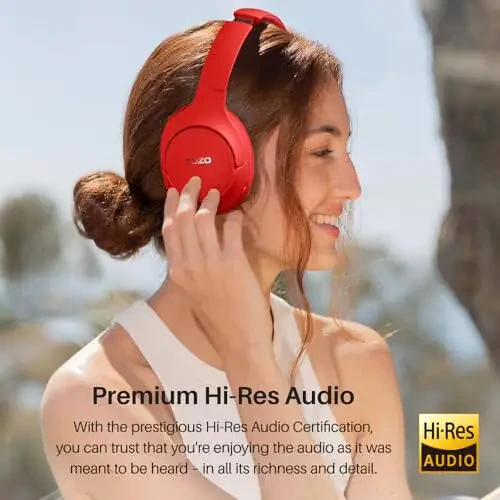TOZO HT2 Hybrid Active Noise Cancelling Headphones, Wireless Over Ear Bluetooth Headphones, 60H Playtime, Hi-Res Audio Custom EQ via App Deep Bass Comfort Fit Ear Cups, for Home Office Travel Red - 2