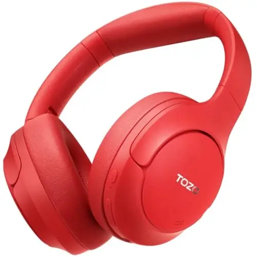 TOZO HT2 Hybrid Active Noise Cancelling Headphones, Wireless Over Ear Bluetooth Headphones, 60H Playtime, Hi-Res Audio Custom EQ via App Deep Bass Comfort Fit Ear Cups, for Home Office Travel Red - 1