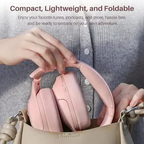 TOZO HT2 Hybrid Active Noise Cancelling Headphones, Wireless Over Ear Bluetooth Headset, 60H Playtime, Hi-Res Audio Custom EQ via App Deep Bass Comfort Fit Ear Cups, for Home Office Travel Pink - 6
