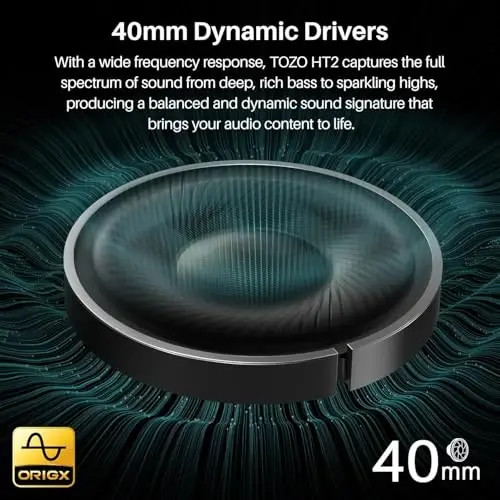 TOZO Hybrid Active Noise Cancelling Headphones, Wireless Over Ear Bluetooth Headset, 60H Playtime, Hi-Res Audio Custom EQ via App Deep Bass Comfort Fit Ear Cups, for Home Office Travel Blue - 4