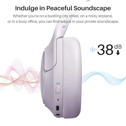 TOZO Hybrid Active Noise Cancelling Headphones, Wireless Over Ear Bluetooth Headset, 60H Playtime, Hi-Res Audio Custom EQ via App Deep Bass Comfort Fit Ear Cups, for Home Office Travel - 3