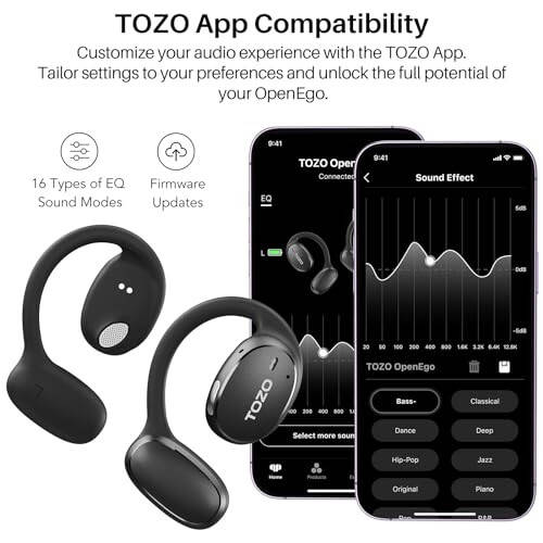 TOZO OpenEgo Gerçek Kablosuz Açık Kulak Kulaklık, 5.3 Bluetooth Spor Kulaklıkları Kulak Kancaları ile Uzun Süreli Oynatma İçin Dijital Ekran, Çift Mikrofonlu Net Arama Ter Seyrekliği Koşu Antrenmanı İçin - 9