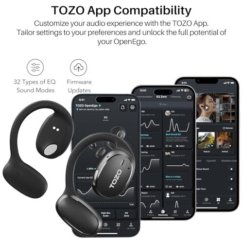 TOZO OpenEgo Gerçek Kablosuz Açık Kulak Kulaklık, 5.3 Bluetooth Spor Kulaklıkları Kulak Kancaları ile Uzun Süreli Oynatma İçin Dijital Ekran, Çift Mikrofonlu Net Arama Ter Seyrekliği Koşu Antrenmanı İçin - 7