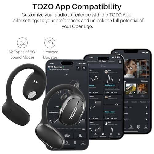 TOZO OpenEgo Gerçek Kablosuz Açık Kulak Kulaklık, 5.3 Bluetooth Spor Kulaklıkları Kulak Kancaları ile Uzun Süreli Oynatma İçin Dijital Ekran, Çift Mikrofonlu Net Arama Ter Seyrekliği Koşu Antrenmanı İçin - 7