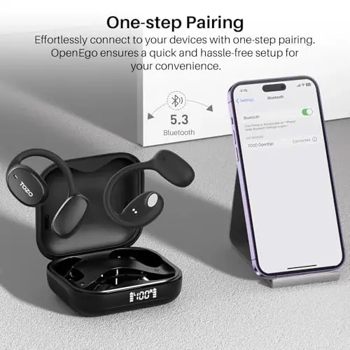 TOZO OpenEgo Open Ear Earbuds Bluetooth Headphones, 80Hrs Playtime Wireless Earbuds with Earhooks, Digital Display, 32 EQ Modes, Clear Call, Comfortable Wear, Sweat-Proof for Running Workout Black - 5