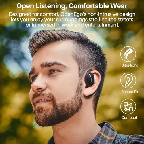 TOZO OpenEgo Open Ear Earbuds Bluetooth Headphones, 5.3 Bluetooth Sport Earbuds with Earhooks for 80Hrs Playtime,32 EQ Modes, Digital Display, Clear Calls, Comfortable Wear for Running, Work, Black - TOZO (1)