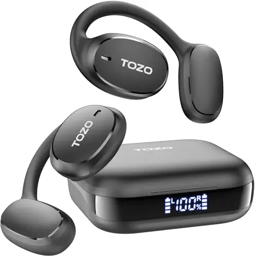 TOZO OpenEgo Open Ear Earbuds Bluetooth Headphones, 80Hrs Playtime Wireless Earbuds with Earhooks, Digital Display, 32 EQ Modes, Clear Call, Comfortable Wear, Sweat-Proof for Running Workout Black - 3