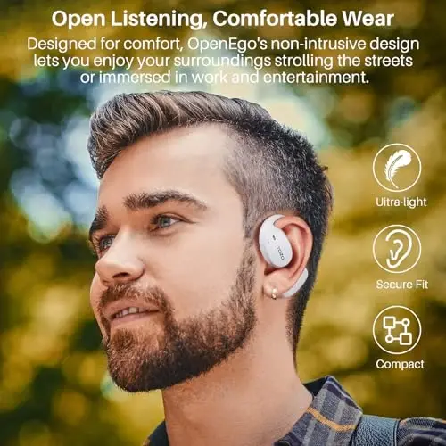 TOZO OpenEgo True Wireless Ochiq Quloq Eshitish vositasi, 5.3 Bluetooth Sport Quloqchinlari, 80 soatgacha raqamli displeyli, 32 EQ rejimi, qo'sh mikrofonli tiniq qo'ng'iroq, yugurish uchun terga chidamli, Snow White - 4