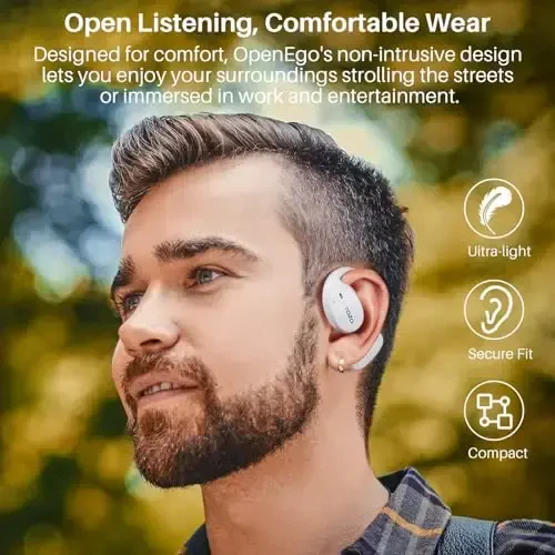 TOZO OpenEgo True Wireless Open Ear Headphone, 5.3 Bluetooth Sport Earbuds with Earhooks for 80H Playback with Digital Display, 32 EQ Modes Dual Mic Clear Call Sweat-Proof for Running, Snow White - 4