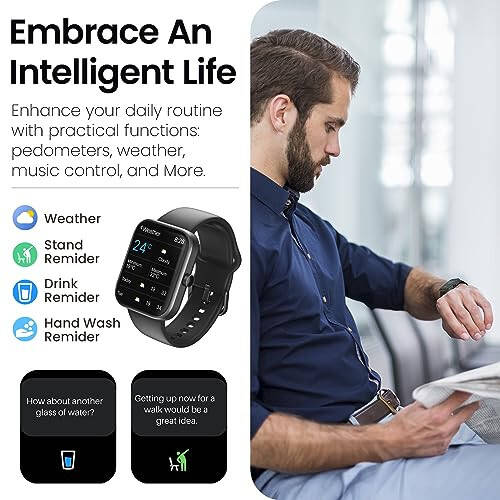 TOZO S3 Smart Watch (Answer/Make Call) Bluetooth Fitness Tracker with Heart Rate, Blood Oxygen Monitor, Sleep Monitor IP68 Waterproof 1.83-inch HD Color for Men Women Compatible iPhone & Android - 6