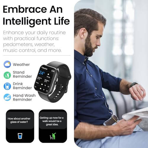 TOZO S3 Smart Watch (Answer/Make Call) Bluetooth Fitness Tracker with Heart Rate, Blood Oxygen Monitor, Sleep Monitor IP68 Waterproof 1.83-inch HD Color for Men Women Compatible iPhone & Android - 7