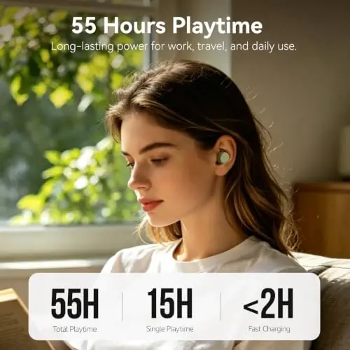 TOZO T10 Wireless Earbuds Powerful Bass Stereo Wireless Charging, APP, IPX8 | Waterproof, 55H Playtime, Ergonomic Design In Ear buds, App Customize EQ, Bluetooth 5.3 Headphones for Work, Travel, Green - TOZO (1)