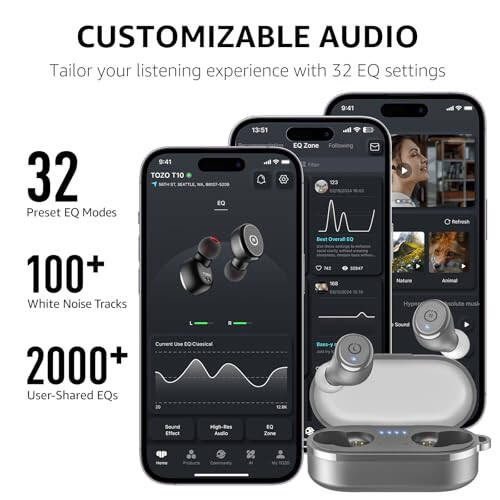 TOZO T10 (Ergonomic Edition) Wireless Earbuds Bluetooth 5.3 Headphones, App Customize EQ, Ergonomic Design, 55H Playtime, Wireless Charging Case, IPX8 Waterproof Sound in-Ear Headset, 2024 New Version - 1