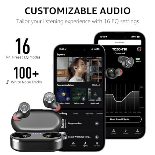 TOZO T10 (Ergonomic Edition) Wireless Earbuds Bluetooth 5.3 Headphones, App Customize EQ, Ergonomic Design, 55H Playtime, Wireless Charging Case, IPX8 Waterproof Sound in-Ear Headset, 2024 New Version - 9