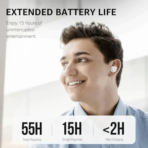 TOZO T10 (Эргономичная Версия) Беспроводные Наушники Bluetooth 5.3, Настройка Эквалайзера в Приложении, Эргономичный Дизайн, 55 Часов Проигрывания, Беспроводной Зарядный Кейс, IPX8 Водонепроницаемые Вкладыши, Новая Версия 2024 года - 3