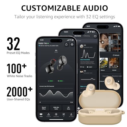TOZO T10 (Ergonomik Nashr) Simsiz Quloqchinlar Bluetooth 5.3 Quloqchinlar, Ilova Orqali Moslashtirilgan EQ, Ergonomik Dizayn, 55 Soat O'ynash Vaqti, Simsiz Zaryadlash Qobig'i, IPX8 Su O'tkazmaydigan Ovoz Ichki Quloqcha, 2024 Yilgi Yangi Nashr - 5