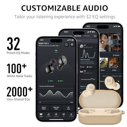 TOZO T10 (Ergonomik Nashr) Simsiz Quloqchinlar Bluetooth 5.3 Quloqchinlar, Ilova Orqali Moslashtirilgan EQ, Ergonomik Dizayn, 55 Soat O'ynash Vaqti, Simsiz Zaryadlash Qobig'i, IPX8 Su O'tkazmaydigan Ovoz Ichki Quloqcha, 2024 Yilgi Yangi Nashr - 5