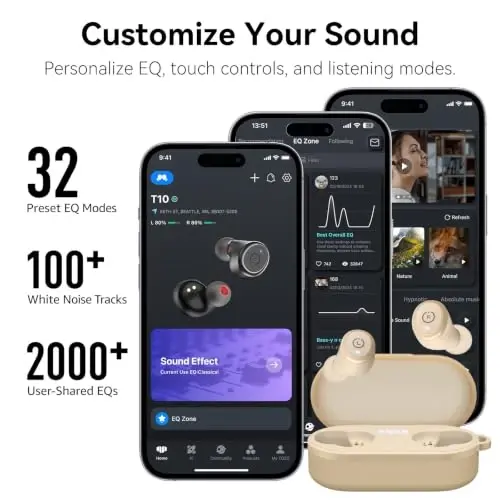 TOZO T10 (Ergonomik Nashr) Simsiz Quloqchinlar Bluetooth 5.3 Quloqchinlar, Ilova Orqali Moslashtirilgan EQ, Ergonomik Dizayn, 55 Soat O'ynash Vaqti, Simsiz Zaryadlash Qobig'i, IPX8 Su O'tkazmaydigan Ovoz Ichki Quloqcha, 2024 Yilgi Yangi Nashr - 5