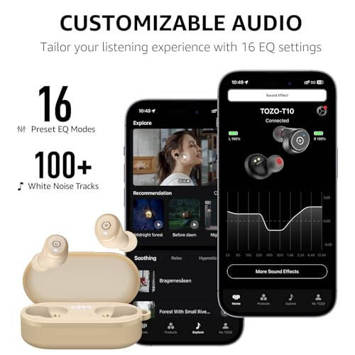 TOZO T10 (Ergonomic Edition) Wireless Earbuds Bluetooth 5.3 Headphones, App Customize EQ, Ergonomic Design, 55H Playtime, Wireless Charging Case, IPX8 Waterproof Sound in-Ear Headset, 2024 New Version - 8