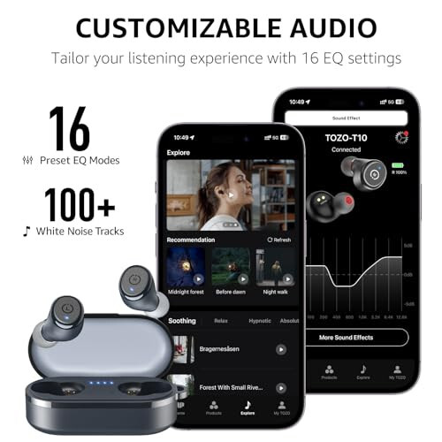 TOZO T10 Wireless Earbuds Bluetooth 5.3 Headphones, App Customize EQ, Ergonomic Design, 55H Playtime, Wireless Charging Case, IPX8 Waterproof Sound in-Ear Headset, 2025 New Version - 8