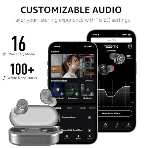 TOZO T10 (Ergonomic Edition) Wireless Earbuds Bluetooth 5.3 Headphones, App Customize EQ, Ergonomic Design, 55H Playtime, Wireless Charging Case, IPX8 Waterproof Sound in-Ear Headset, 2024 New Version - 8