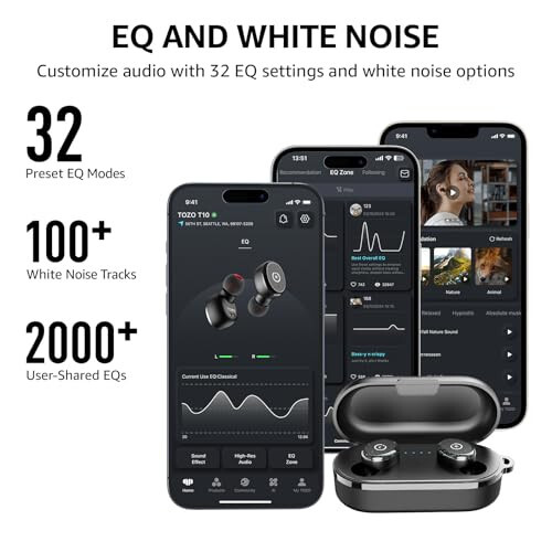 TOZO T10 (Classic Edition) Bluetooth 5.3 Wireless Earbuds with Wireless Charging Case IPX8 Waterproof Stereo Headphones in Ear Built in Mic Headset Premium Sound with Deep Bass, 32 Preset EQs via APP - 18