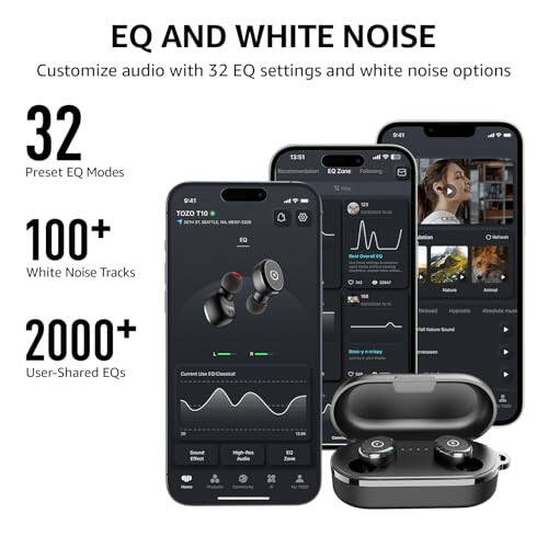 TOZO T10 (Classic Edition) Bluetooth 5.3 Wireless Earbuds with Wireless Charging Case IPX8 Waterproof Stereo Headphones in Ear Built in Mic Headset Premium Sound with Deep Bass, 32 Preset EQs via APP - 4