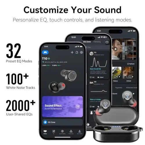 TOZO T10 (Классическое издание) Беспроводные наушники Bluetooth 5.3 с беспроводной зарядкой, водонепроницаемые стереонаушники IPX8, внутриканальные, со встроенным микрофоном, гарнитура с премиальным звуком и глубокими басами для спорта, черный - TOZO (1)