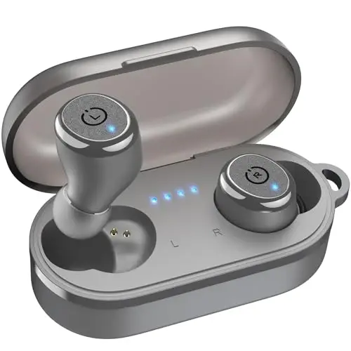 TOZO T10 (Классическое издание) Беспроводные наушники Bluetooth 5.3 с беспроводным зарядным чехлом IPX8 Водонепроницаемые стереонаушники Внутриканальные Встроенный микрофон Гарнитура Премиум-звук с глубокими басами для спорта Серый 