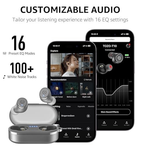 TOZO T10 (Klassik Nashr) Bluetooth 5.3 Simsiz Quloqchinlar Simsiz Zaryad Qutusi IPX8 Su o'tkazmaydigan Stereo Quloqchin Quloq ichiga O'rnatilgan Mikrofon Quloqchin Premium Ovoz Chuqur Bass Sport Uchun Kulrang - 8
