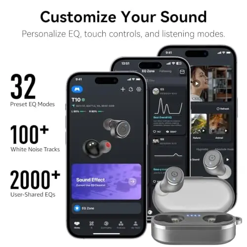 TOZO T10 (Klassik Nashr) Bluetooth 5.3 Simsiz Quloqchinlar Simsiz Zaryad Qutusi IPX8 Su o'tkazmaydigan Stereo Quloqchin Quloq ichiga O'rnatilgan Mikrofon Quloqchin Premium Ovoz Chuqur Bass Sport Uchun Kulrang - 2