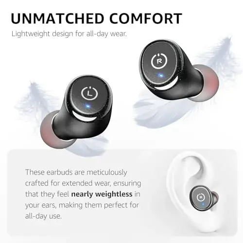 TOZO T10 (Klassik Nashr) Bluetooth 5.3 Simsiz Quloqchinlar, Simsiz Zaryadlash Qutisi bilan, IPX8 Suv O'tkazmaydigan Stereo Quloqchin, Quloq Ichida, O'rnatilgan Mikrofonli Garniтура, Chuqur Bassli Premium Ovoz, Sport Uchun Qora - 4