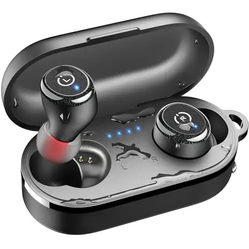 TOZO T10 (Klassik Nashr) Bluetooth 5.3 Simsiz Quloqchinlar, Simsiz Zaryadlash Qutisi bilan, IPX8 Suv O'tkazmaydigan Stereo Quloqchin, Quloq Ichida, O'rnatilgan Mikrofonli Garniтура, Chuqur Bassli Premium Ovoz, Sport Uchun Qora 