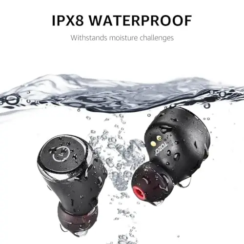 TOZO T10 (Klassik Nashr) Bluetooth 5.3 Simsiz Quloqchinlar, Simsiz Zaryadlash Qutisi bilan, IPX8 Suv O'tkazmaydigan Stereo Quloqchin, Quloq Ichida, O'rnatilgan Mikrofonli Garniтура, Chuqur Bassli Premium Ovoz, Sport Uchun Qora - 5