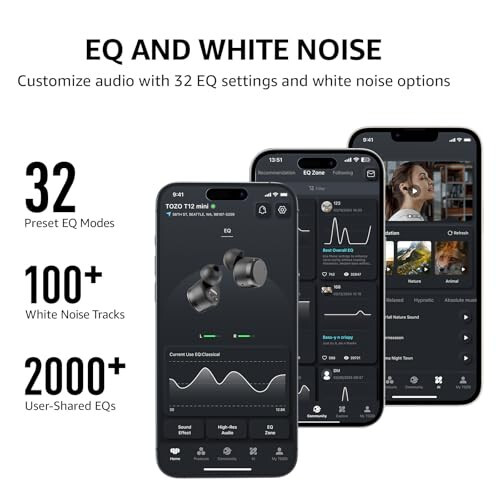 TOZO T12 (Compact Ergonomic Edition) Wireless Earbuds Bluetooth 5.3 Headphones, Call ENC Noise Cancelling Mic, 55Hrs Playtime App Customize EQ IPX8 Waterproof LED Digital Display Premium Sound Headset - 5