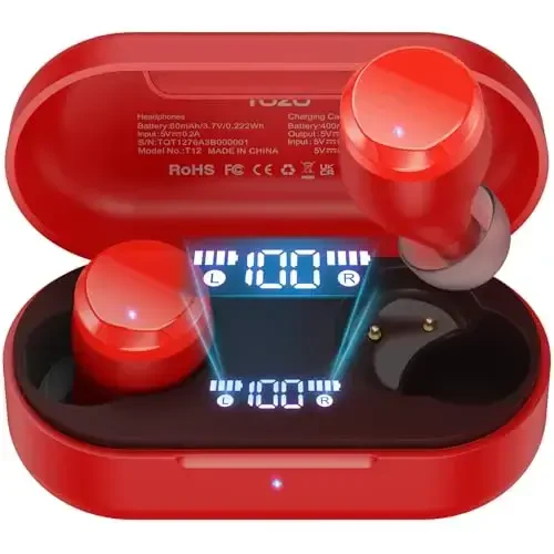 TOZO T12 (Compact Ergonomic Edition) Wireless Earbuds Bluetooth 5.3 Headphones, Call ENC Noise Cancelling Mic, 55Hrs Playtime App Customize EQ IPX8 Waterproof LED Digital Display Premium Sound Headset - 1