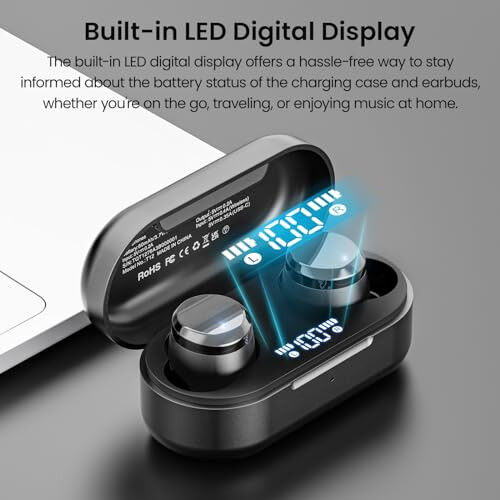 TOZO T12 (Kompakt Ergonomik Nashri) Simsiz Quloqchinlar Bluetooth 5.3 Quloqchinlar, Qo'ng'iroq ENC Shovqinni Bekitish Mikrofoni, 55 soat Davom Etuvchi O'yin Vaqti Ilova Tanlash EQ IPX8 Su O'tkazmaydigan LED Raqamli Displey Premium Ovozli Quloqchin - TOZO (1)