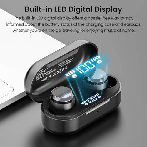 TOZO T12 Wireless Earbuds Bluetooth 5.3 Headphones, Call ENC Noise Cancelling Mic, 55Hrs Playtime App Customize EQ IPX8 Waterproof LED Digital Display Premium Sound Headset - 2