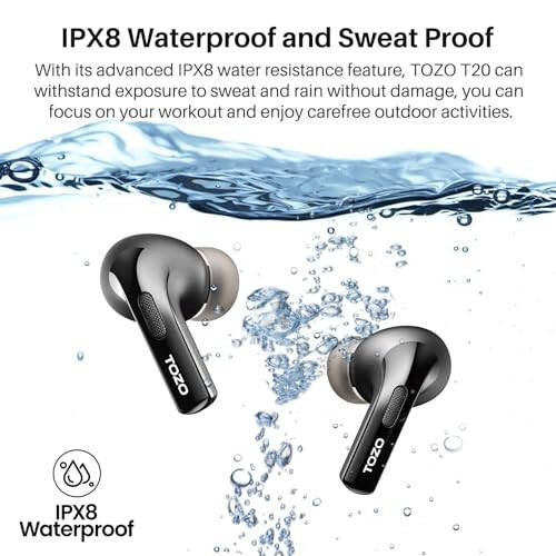 TOZO T20 Wireless Earbuds Bluetooth Headphones 48.5 Hrs Playtime with LED Digital Display, IPX8 Waterproof, Dual Mic Call Noise Cancelling 10mm Broad Range Speakers with Wireless Charging Case - 7