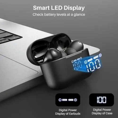 TOZO T20 Wireless Earbuds Bluetooth 5.3, LED Display Case, 97H Playtime | 10mm Deep Bass Sound, Dual Mic ENC Clear Calls, IPX8 Waterproof, Wireless Charging, Comfortable Fit for Sports and Daily Use - TOZO (1)