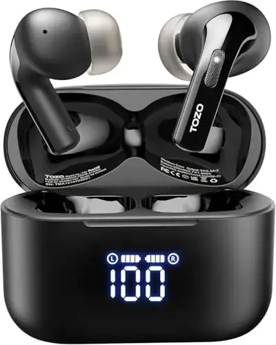 TOZO T20 Wireless Earbuds Bluetooth Headphones 48.5 Hrs Playtime with LED Digital Display, IPX8 Waterproof, Dual Mic Call Noise Cancelling 10mm Broad Range Speakers, 2025 Version - TOZO