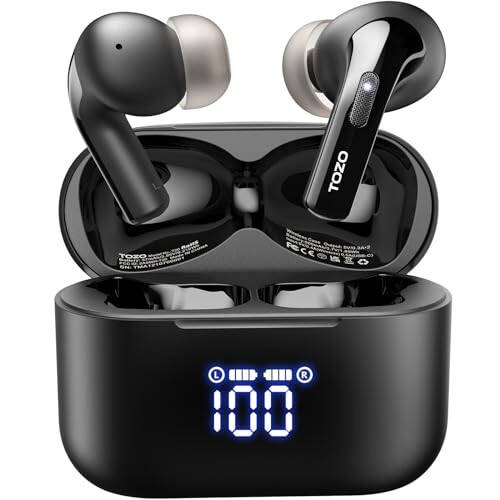 TOZO T20 Wireless Earbuds Bluetooth Headphones 48.5 Hrs Playtime with LED Digital Display, IPX8 Waterproof, Dual Mic Call Noise Cancelling 10mm Broad Range Speakers with Wireless Charging Case - 1