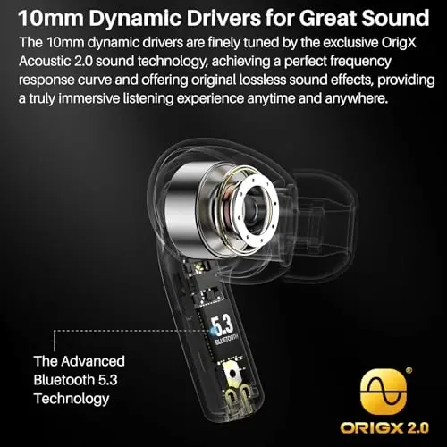TOZO T20 Simsiz Quloqchinlar Bluetooth Naushniklar 48.5 Soat LED Raqamli Displey bilan O'yin Vaqti, IPX8 Suvga chidamli, Ikki Mikrofonli Qo'ng'iroq shovqinni bekor qilish 10mm Keng diapazonli dinamiklar, 2025 Versiya - 4