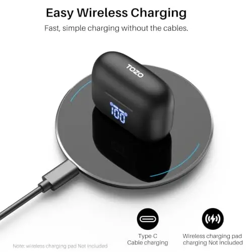 TOZO T20 Simsiz Quloqchinlar Bluetooth Naushniklar 48.5 Soat LED Raqamli Displey bilan O'yin Vaqti, IPX8 Suvga chidamli, Ikki Mikrofonli Qo'ng'iroq shovqinni bekor qilish 10mm Keng diapazonli dinamiklar, 2025 Versiya - 4