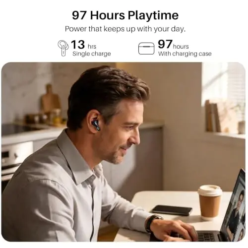 TOZO T20 Wireless Earbuds 97H Playtime, Wireless Charging LED Display Case | 10mm Deep Bass Sound, Dual Mic ENC Clear Calls, IPX8 Waterproof, Bluetooth 5.3, Comfortable Fit Ear Buds For Daily Use, Blue - 6