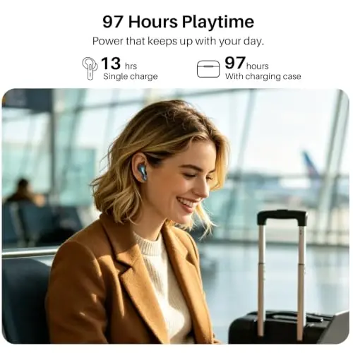 TOZO T20 Wireless Earbuds 97H Playtime, Wireless Charging LED Display Case | 10mm Deep Bass Sound, Dual Mic ENC Clear Calls, IPX8 Waterproof, Bluetooth 5.3, Comfortable Fit Ear Buds For Daily Use, Green - 6